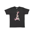 thumbnail image 1 of Inktastic Eiffel Tower in Paris with Flowers and Pink Banner T-Shirt, 1 of 5