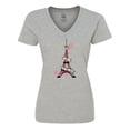 thumbnail image 1 of Inktastic Eiffel Tower in Paris with Flowers and Pink Banner Women's V-Neck T-Shirt, 1 of 5