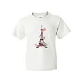 thumbnail image 1 of Inktastic Eiffel Tower in Paris with Flowers and Pink Banner Youth T-Shirt, 1 of 5