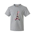 thumbnail image 1 of Inktastic Eiffel Tower in Paris with Flowers and Pink Banner Youth T-Shirt, 1 of 5