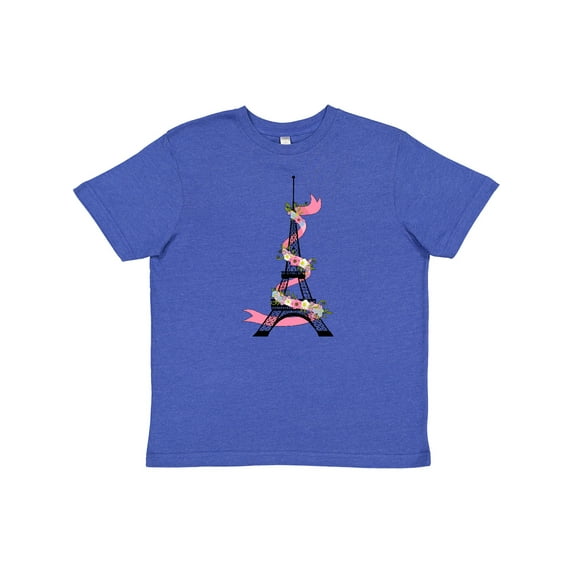 Inktastic Eiffel Tower in Paris with Flowers and Pink Banner Youth T-Shirt
