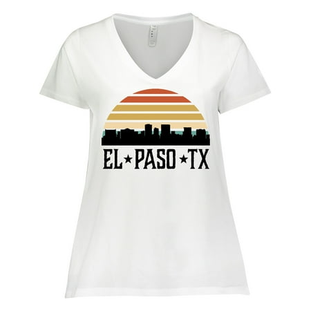 Inktastic El Paso Texas Skyline Retro Women's Plus Size V-Neck T-Shirt