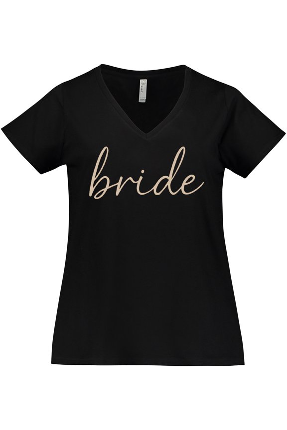 Elegant Bride Script Minimalist Typography Women's Plus Size V-Neck T-Shirt