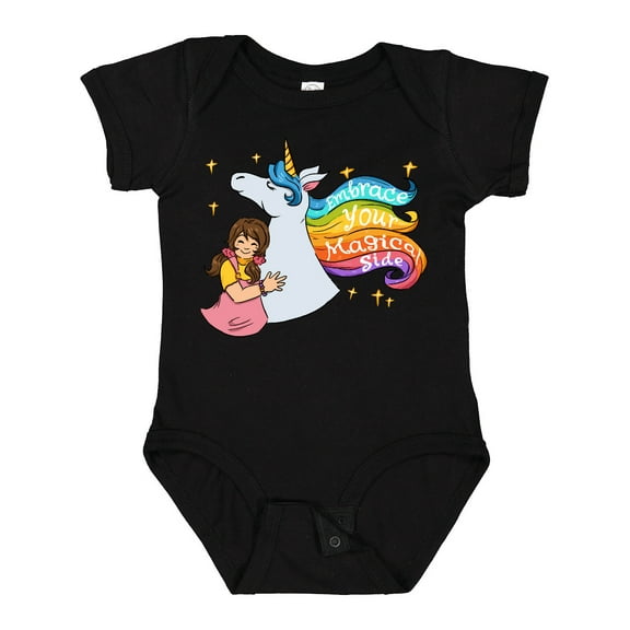 Inktastic Embrace Your Magical Side Girl Hugging A Unicorn Boys or Girls Baby Bodysuit