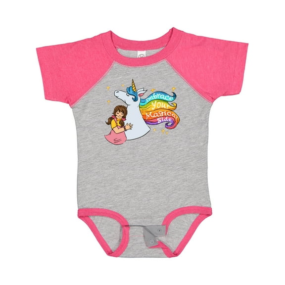 Inktastic Embrace Your Magical Side Girl Hugging A Unicorn Boys or Girls Baby Bodysuit