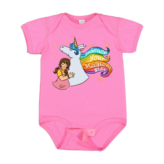 Inktastic Embrace Your Magical Side Girl Hugging A Unicorn Boys or Girls Baby Bodysuit
