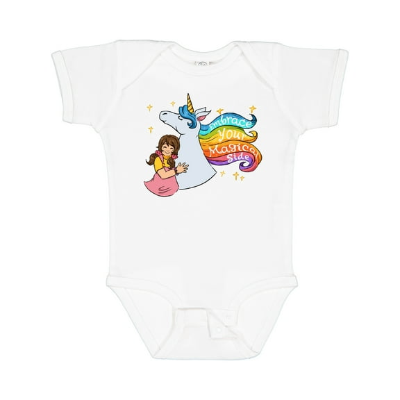 Inktastic Embrace Your Magical Side Girl Hugging A Unicorn Boys or Girls Baby Bodysuit