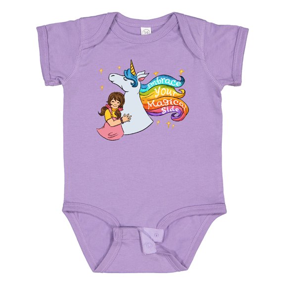 Inktastic Embrace Your Magical Side Girl Hugging A Unicorn Boys or Girls Baby Bodysuit