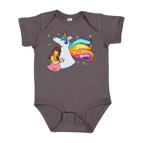 Inktastic Embrace Your Magical Side Girl Hugging A Unicorn Boys or Girls Baby Bodysuit