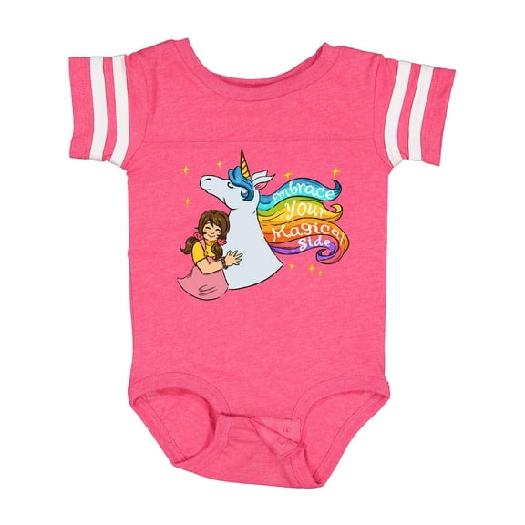 Inktastic Embrace Your Magical Side Girl Hugging A Unicorn Boys or Girls Baby Bodysuit