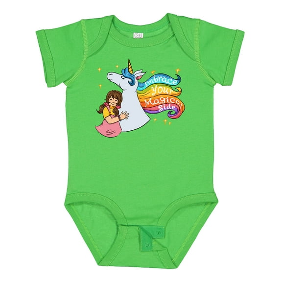 Inktastic Embrace Your Magical Side Girl Hugging A Unicorn Boys or Girls Baby Bodysuit