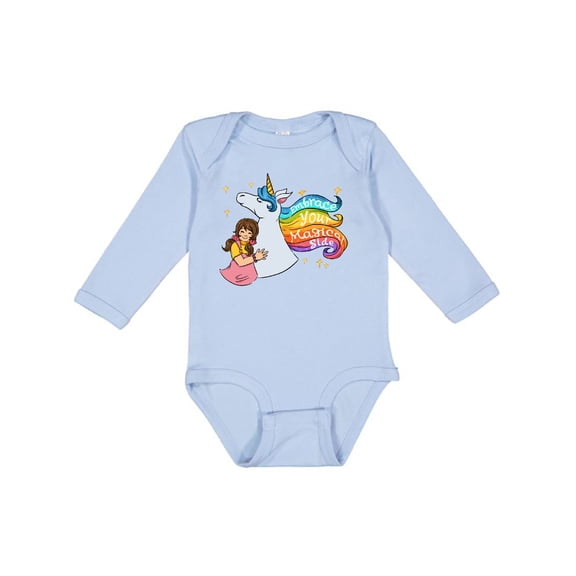 Inktastic Embrace Your Magical Side Girl Hugging A Unicorn Boys or Girls Long Sleeve Baby Bodysuit