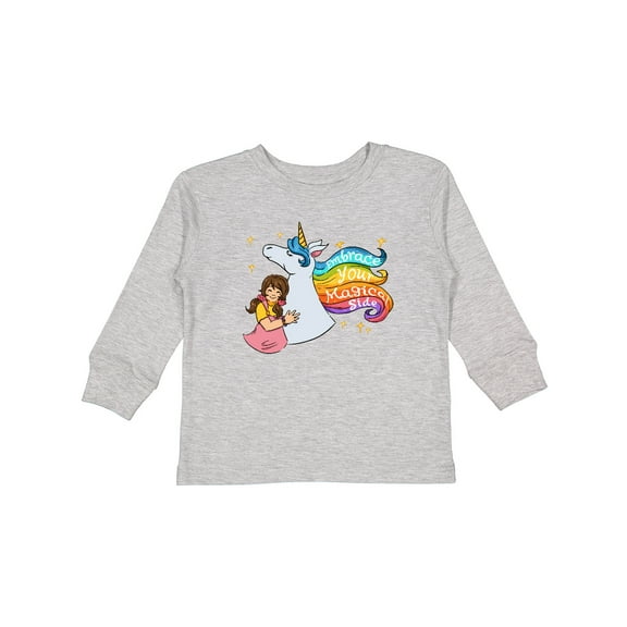 Inktastic Embrace Your Magical Side Girl Hugging A Unicorn Boys or Girls Long Sleeve Toddler T-Shirt