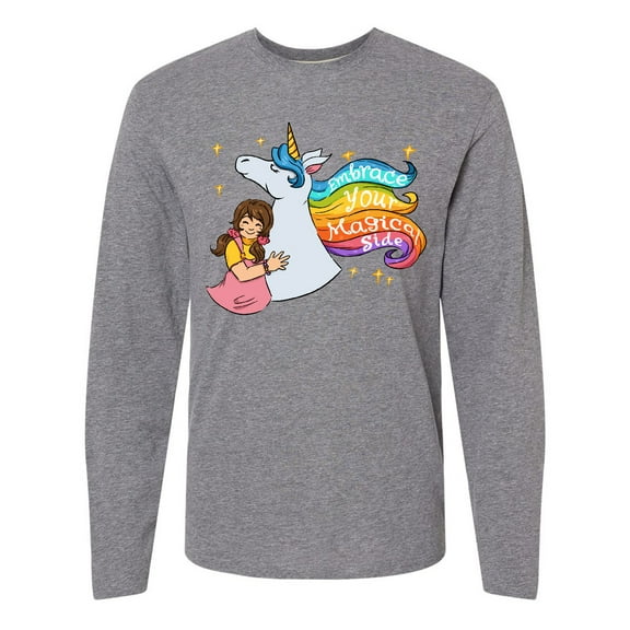 Inktastic Embrace Your Magical Side Girl Hugging A Unicorn Long Sleeve T-Shirt