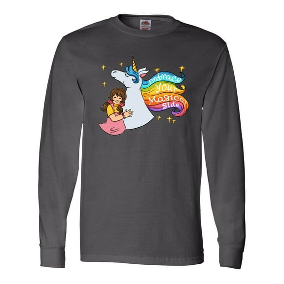 Inktastic Embrace Your Magical Side Girl Hugging A Unicorn Long Sleeve T-Shirt