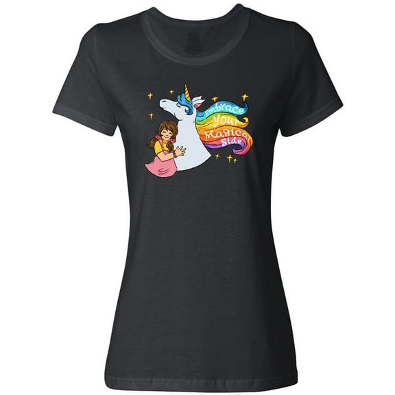 Inktastic Embrace Your Magical Side Girl Hugging A Unicorn Women's T-Shirt
