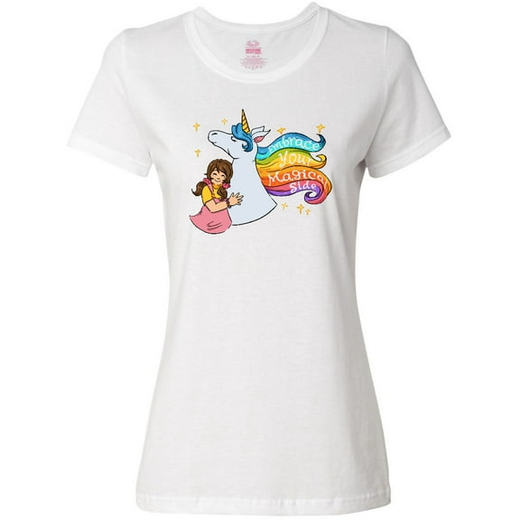 Inktastic Embrace Your Magical Side Girl Hugging A Unicorn Women's T-Shirt
