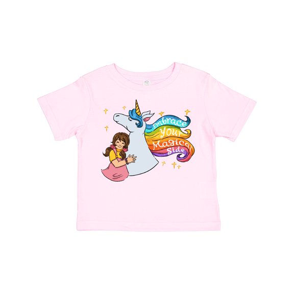Inktastic Embrace Your Magical Side Girl Hugging a Unicorn Boys or Girls Toddler T-Shirt