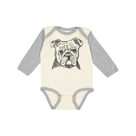 Inktastic English Bulldog Sketch Portrait Boys or Girls Long Sleeve Baby Bodysuit