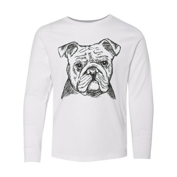 Inktastic English Bulldog Sketch Portrait Long Sleeve Youth T-Shirt