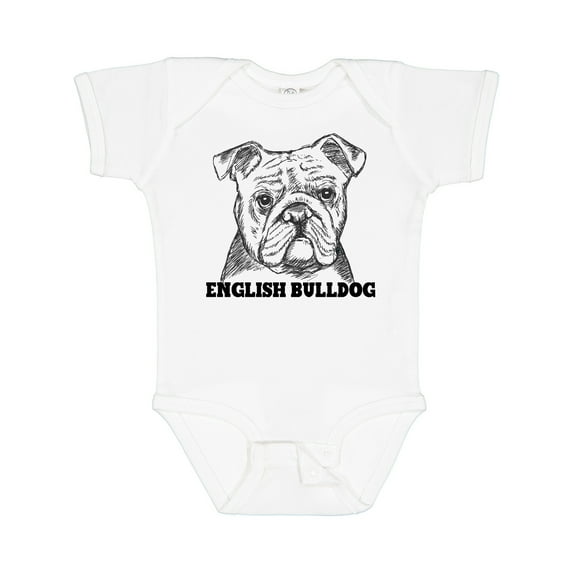 Inktastic English Bulldog Sketch Portrait with Dog Breed Name Boys or Girls Baby Bodysuit