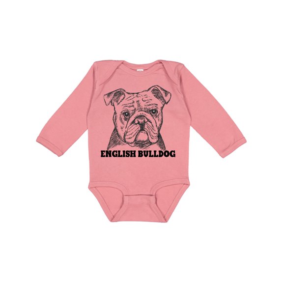 Inktastic English Bulldog Sketch Portrait with Dog Breed Name Boys or Girls Long Sleeve Baby Bodysuit