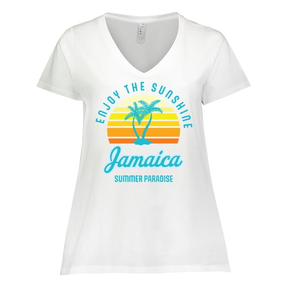 Inktastic Enjoy The Sunshine Jamaica Summer Paradise Women's Plus Size V-Neck T-Shirt