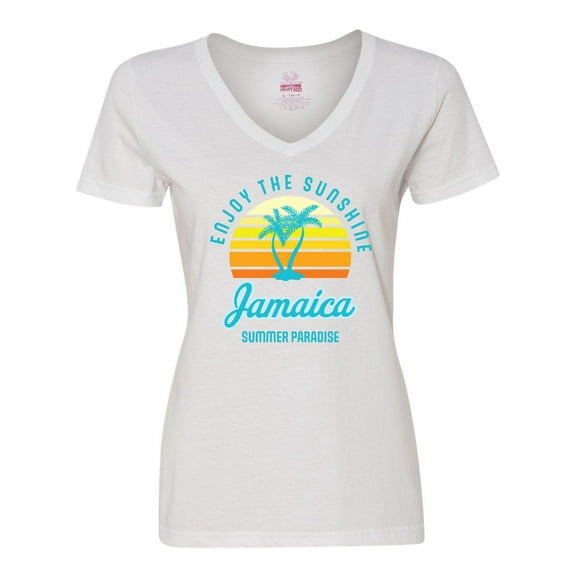 Inktastic Enjoy The Sunshine Jamaica Summer Paradise Women's V-Neck T-Shirt