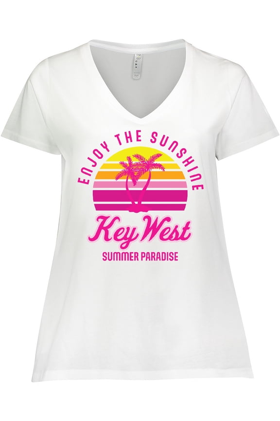 Enjoy The Sunshine Key West Summer Paradise Women's Plus Size V-Neck T-Shirt