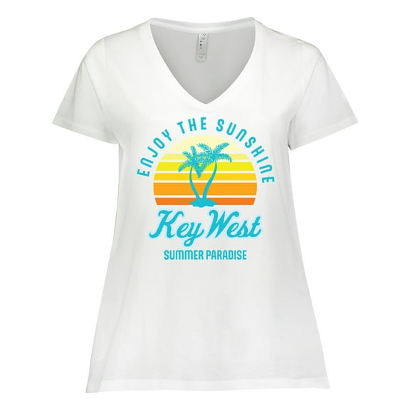 Inktastic Enjoy The Sunshine Key West Summer Paradise Women's Plus Size V-Neck T-Shirt