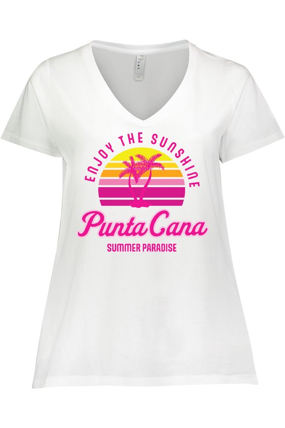 Enjoy The Sunshine Punta Cana Summer Paradise Women's Plus Size V-Neck T-Shirt