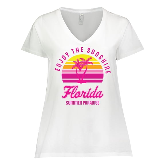 Inktastic Enjoy the Sunshine Florida Summer Paradise Women's Plus Size V-Neck T-Shirt
