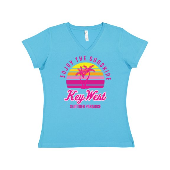 Inktastic Enjoy the Sunshine Key West Summer Paradise Women's V-Neck T-Shirt