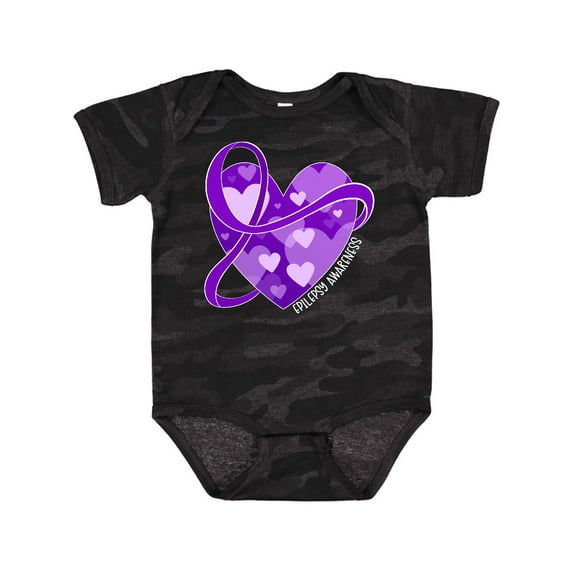 Inktastic Epilepsy Awareness Purple Ribbon Around Heart Boys or Girls Baby Bodysuit