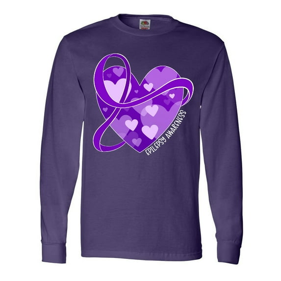 Inktastic Epilepsy Awareness Purple Ribbon Around Heart Long Sleeve T-Shirt