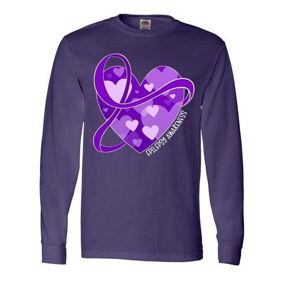 Inktastic Epilepsy Awareness Purple Ribbon Around Heart Long Sleeve T-Shirt