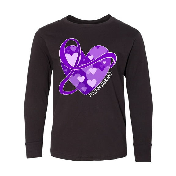 Inktastic Epilepsy Awareness Purple Ribbon Around Heart Long Sleeve Youth T-Shirt