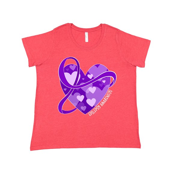 Inktastic Epilepsy Awareness Purple Ribbon Around Heart Women's Plus Size T-Shirt