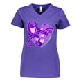 thumbnail image 1 of Inktastic Epilepsy Awareness Purple Ribbon Around Heart Women's V-Neck T-Shirt, 1 of 5