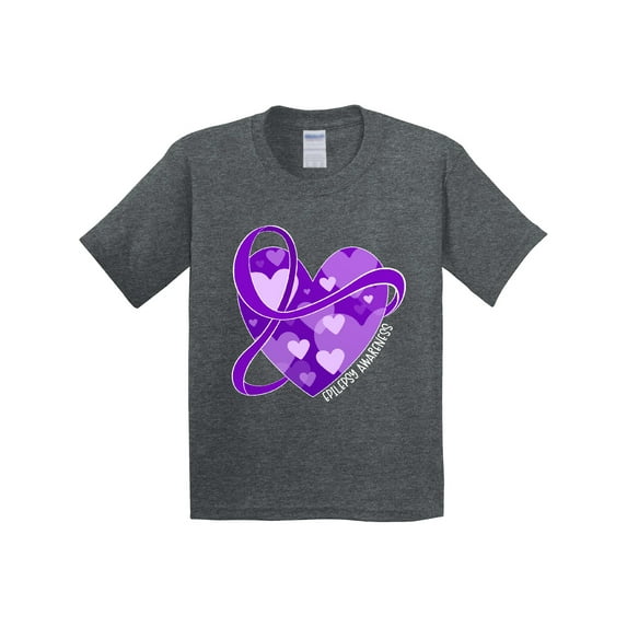 Inktastic Epilepsy Awareness Purple Ribbon Around Heart Youth T-Shirt