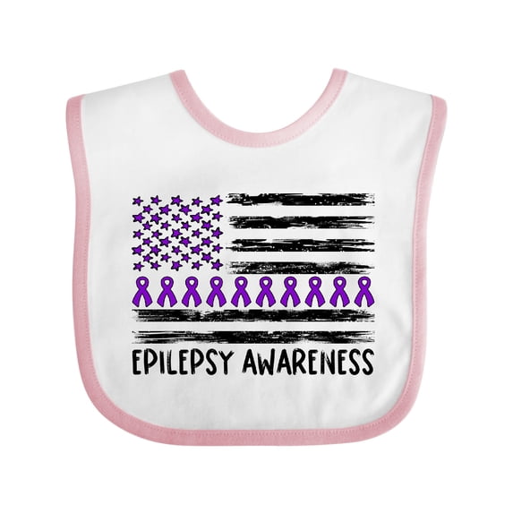 Inktastic Epilepsy Awareness Purple Ribbons and Flag Boys or Girls Baby Bib