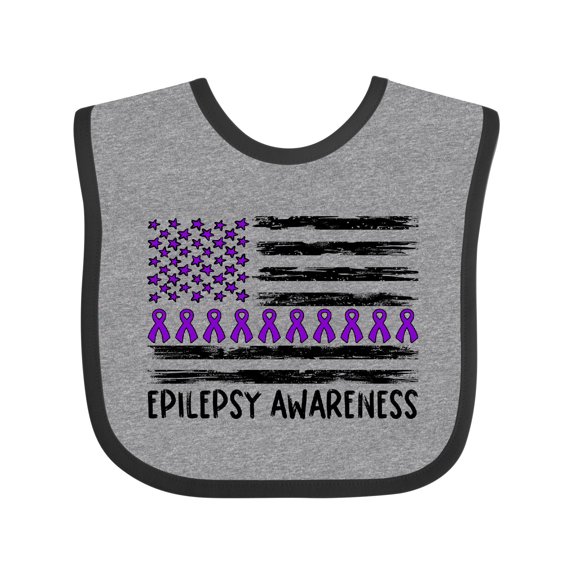 Inktastic Epilepsy Awareness Purple Ribbons and Flag Boys or Girls Baby Bib