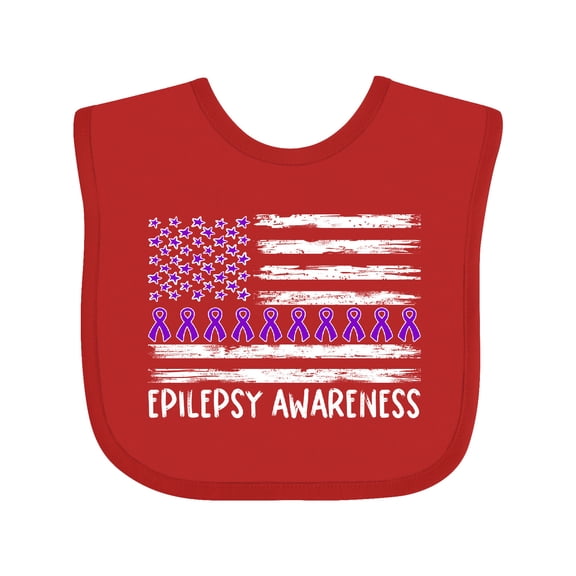 Inktastic Epilepsy Awareness Purple Ribbons and Flag Boys or Girls Baby Bib