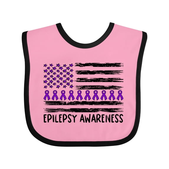 Inktastic Epilepsy Awareness Purple Ribbons and Flag Boys or Girls Baby Bib