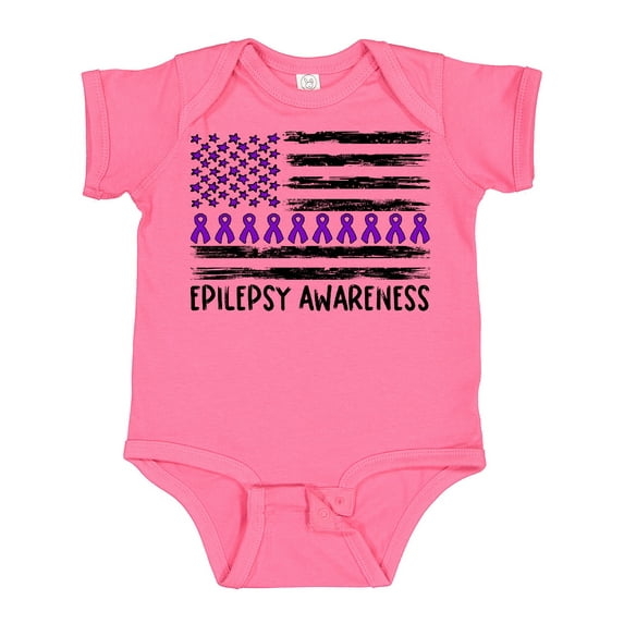 Inktastic Epilepsy Awareness Purple Ribbons and Flag Boys or Girls Baby Bodysuit