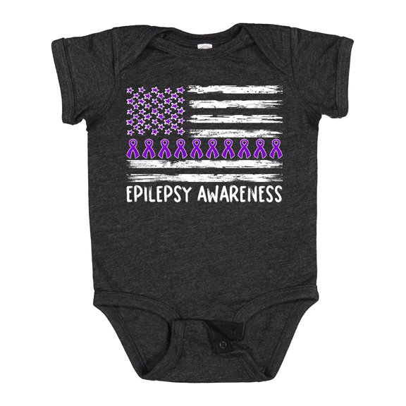 Inktastic Epilepsy Awareness Purple Ribbons and Flag Boys or Girls Baby Bodysuit