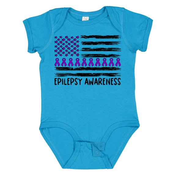 Inktastic Epilepsy Awareness Purple Ribbons and Flag Boys or Girls Baby Bodysuit