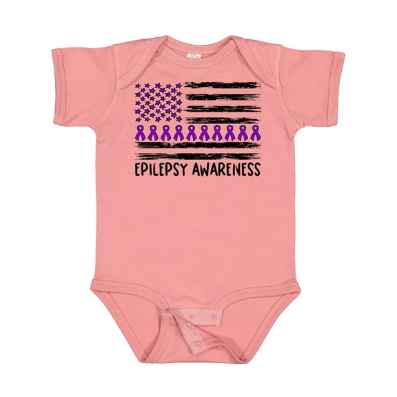 Inktastic Epilepsy Awareness Purple Ribbons and Flag Boys or Girls Baby Bodysuit