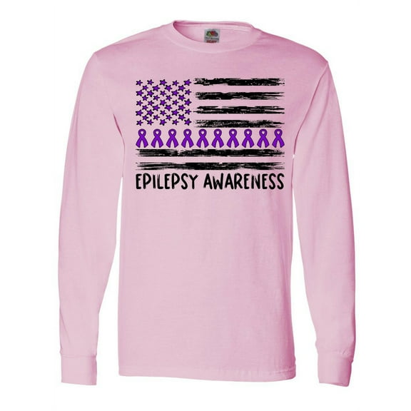 Inktastic Epilepsy Awareness Purple Ribbons and Flag Long Sleeve T-Shirt