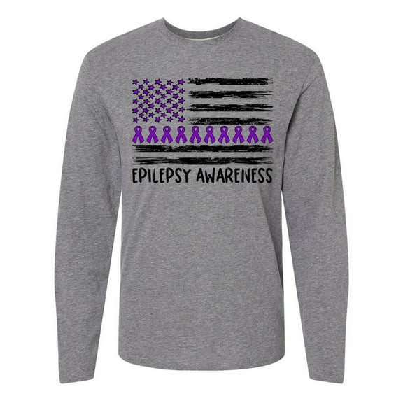Inktastic Epilepsy Awareness Purple Ribbons and Flag Long Sleeve T-Shirt